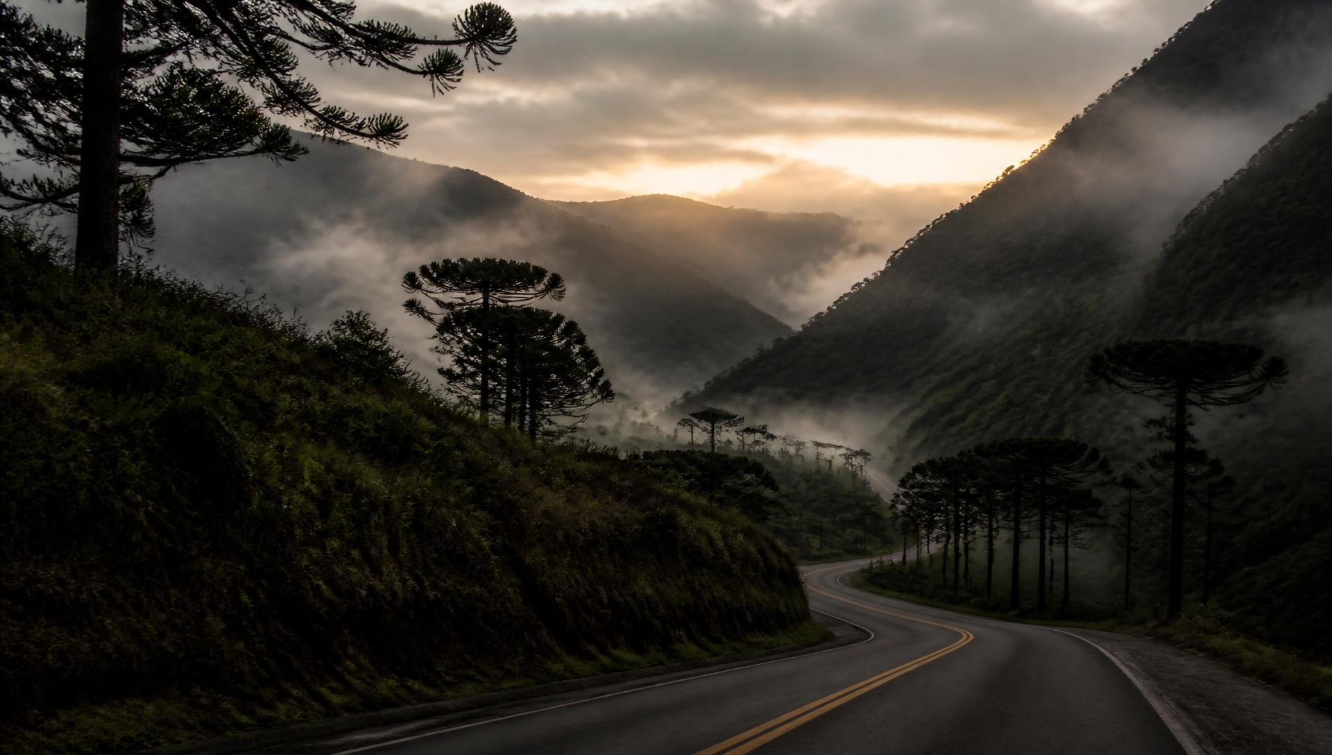 Estrada entre as montanhas da Serra